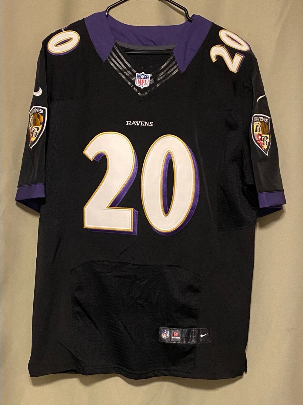 Baltimore Ravens Ed Reed #20 HOF Black and Purple On Field Football Jersey Sz 44